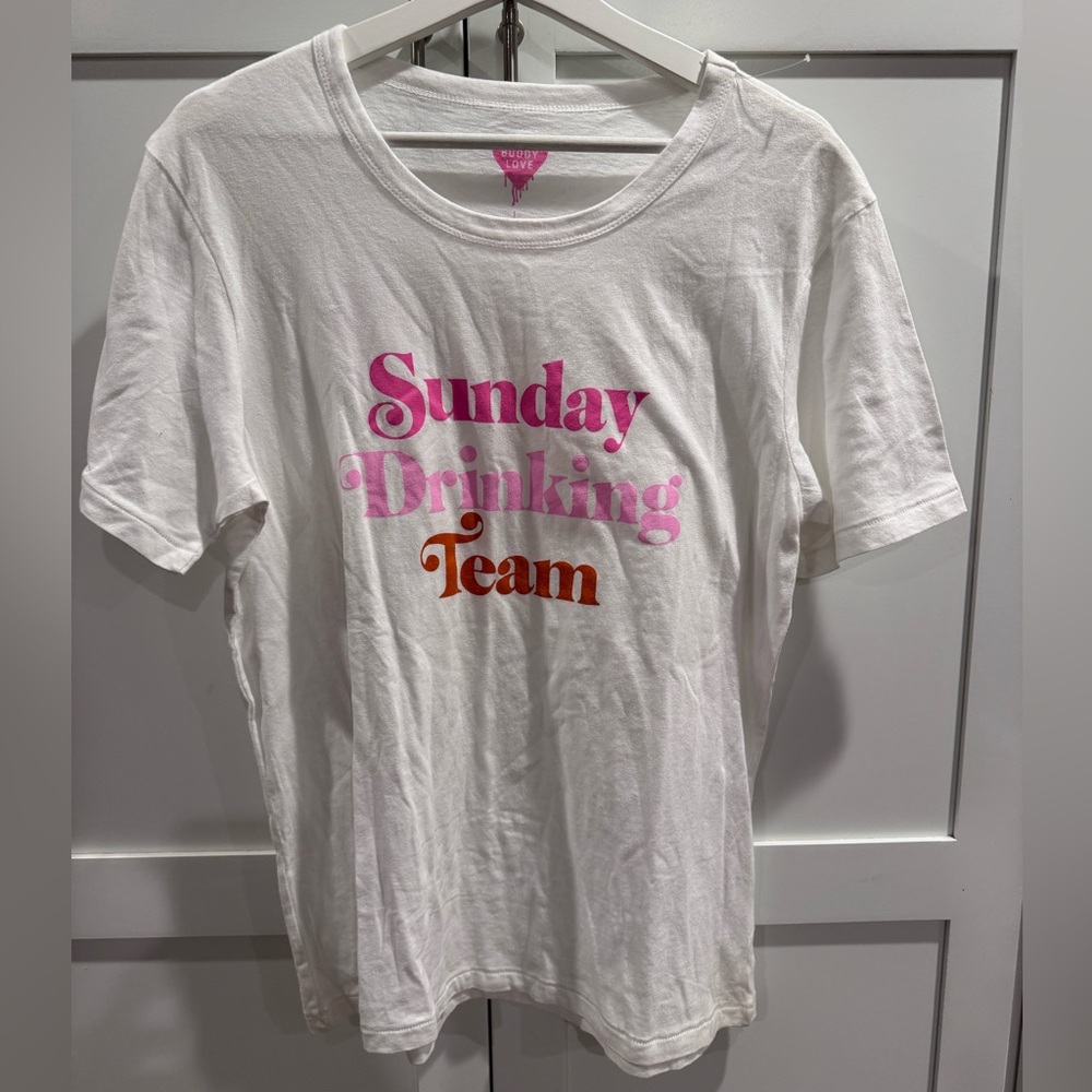 BUDDY LOVE T SHIRT TOP NEW SUNDAY DRINKING TEAM WOMENS SIZE LARGE